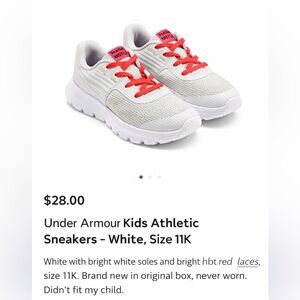 Girls Under Armour White Kids' Sneakers with Pink Laces and Purple Insole